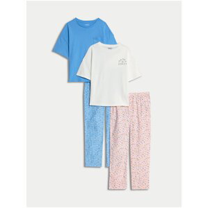 Sada dvoch dievčenských pyžám s motívom sedmokrások v ružovej, modrej a bielej farbe Marks & Spencer