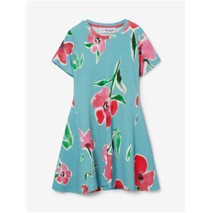 Ružovo-tyrkysové dievčenské kvetované šaty Desigual Belisa