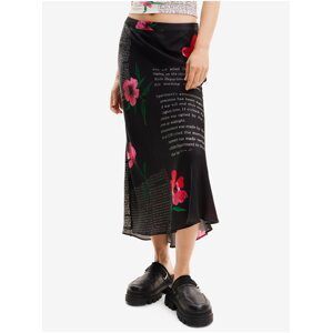 Čierna dámska kvetovaná saténová maxi sukňa Desigual Siracusa