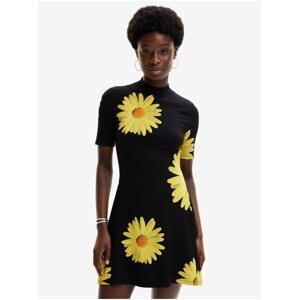 Žlto-čierne dámske kvetované šaty Desigual Margaritas