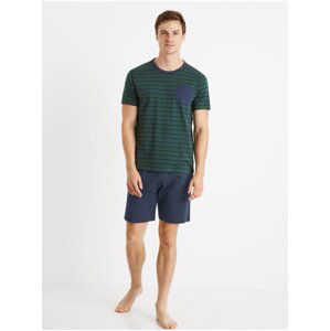 Modro-zelené pánske pruhované krátke pyžamo Celio Cible
