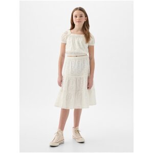 Biela dievčenská čipková sukňa s volánom GAP
