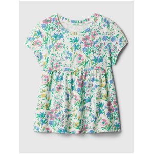 Krémovo-zelené dievčenské kvetované tričko GAP