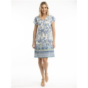 Béžovo-modré dámske kvetované šaty Orientique Rhodes