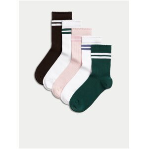 Súprava piatich párov dievčenských ponožiek v čiernej, bielej a modrej farbe Marks & Spencer