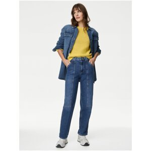 Tmavomodré dámske vreckové straight fit džínsy Marks & Spencer