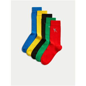 Súprava piatich párov pánskych ponožiek v červenej, žltej a modrej farbe Marks & Spencer Cool & Fresh™
