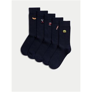 Súprava piatich párov pánskych ponožiek v tmavo modrej farbe Marks & Spencer Cool & Fresh™
