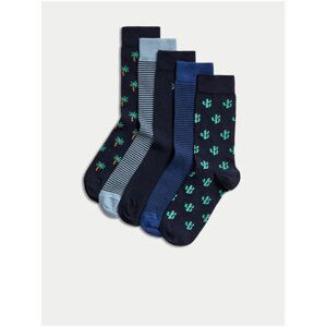 Súprava piatich párov pánskych ponožiek v modrej farbe Marks & Spencer Cool & Fresh™