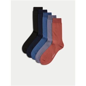 Súprava piatich párov pánskych ponožiek v čiernej, modrej a červenej farbe Marks & Spencer Pima