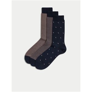 Súprava troch párov pánskych vzorovaných ponožiek v čiernej a staroružovej farbe Marks & Spencer