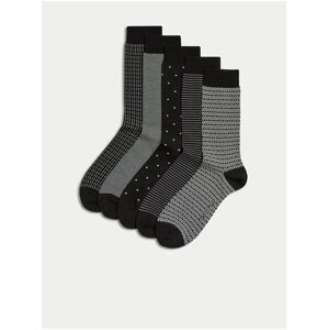 Súprava piatich párov pánskych ponožiek v čiernej a šedej farbe Marks & Spencer Pima