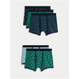Súprava piatich pánskych vzorovaných boxeriek v modrej a zelenej farbe Marks & Spencer Cool & Fresh™