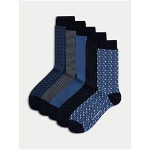 Sada piatich párov pánskych ponožiek v modrej, čiernej a tmavomodrej farbe Marks & Spencer Pima