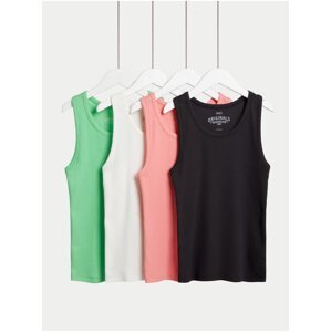 Sada štyroch dievčenských tielok v čiernej, ružovej, bielej a zelenej farbe Marks & Spencer
