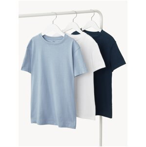 Sada troch chlapčenských basic tričiek vo svetlomodrej, bielej a tmavomodrej farbe Marks & Spencer