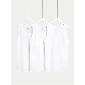 Sada troch pánskych basic tielok v bielej farbe s technológiou Cool&Fresh™ Marks & Spencer