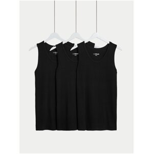 Sada troch pánskych basic tielok v čiernej farbe s technológiou Cool&Fresh™ Marks & Spencer