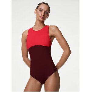 Červeno-bordové dámske jednodielne plavky Marks & Spencer