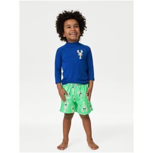 Sada chlapčenského plaveckého trička a kraťasov v modrej a zelenej farbe Marks & Spencer