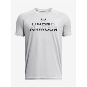 Svetlosivé chlapčenské tričko Under Armour UA Tech Split Wordmark SS