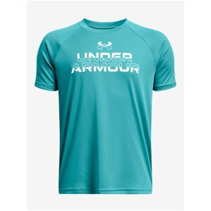 Tyrkysové chlapčenské tričko Under Armour UA Tech Split Wordmark SS