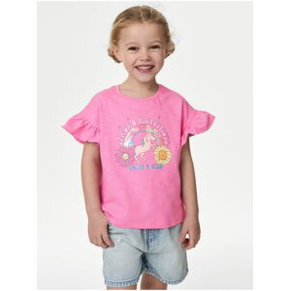 Ružové dievčenské tričko s volánikmi Marks & Spencer