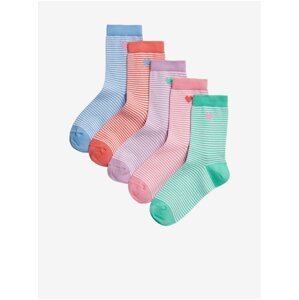 Sada piatich párov dievčenských prúžkovaných ponožiek v zelenej, ružovej, fialovej, červenej a modrej farbe Marks & Spencer