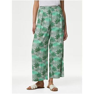 Zelené dámske široké skrátené nohavice s potlačou Marks & Spencer