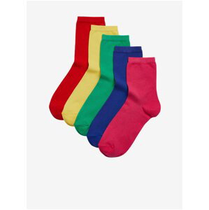 Súprava piatich párov dámskych ponožiek v červenej, žltej, zelenej, modrej a ružovej farbe Marks & Spencer