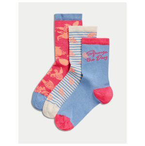 Súprava troch párov dámskych vzorovaných ponožiek v modrej a červenej farbe Marks & Spencer