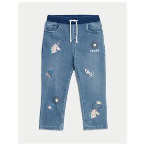 Modré dievčenské džínsy s motivom jednorožca Marks & Spencer
