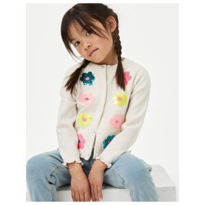 Krémový dievčenský kvetovaný kardigán s flitrami Marks & Spencer