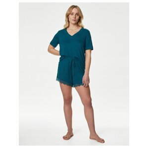 Zelené dámske pyžamové šortky s čipkovým lemom Body Soft™ Marks & Spencer