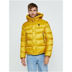 Žlutá pánská prošívaná péřová zimní bunda s kapucí Blauer