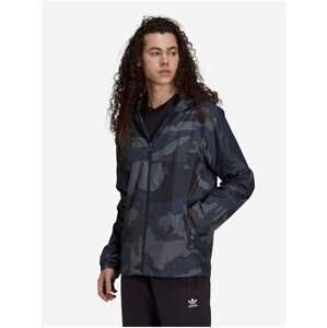 Modro-čierna pánska vzorovaná ľahká bunda s kapucou adidas Originals Camo WB FZ