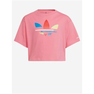 Ružové dievčenské cropped tričko s potlačou adidas Originals Cropped Tee