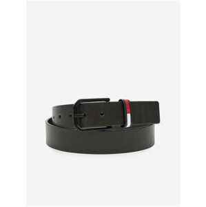 Tmavohnedý pánsky kožený opasok Tommy Jeans Flag Belt 3.5