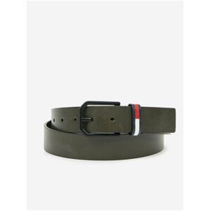 Tmavozelený pánsky kožený opasok Tommy Jeans Flag Belt 3.5