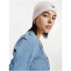 Svetloružová dámska rebrovaná čiapka Tommy Jeans Ess Flag Beanie