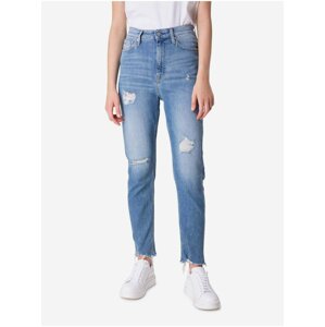 Svetlomodré dámske skrátené slim fit rifle s potrhaným efektom Calvin Klein Jeans