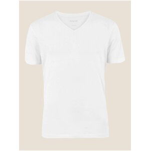 Biele pánske tričko pod košeľu s výstrihom do V prémiová bavlna Marks & Spencer