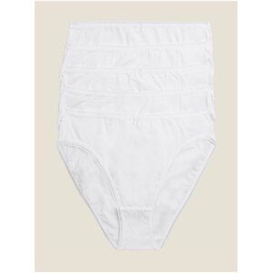 Vysokostrihané nohavičky z bavlny a lycry®, 5 ks v balení Marks & Spencer biela