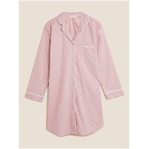 Bodkovaná nočná košeľa z tkanej bavlny Marks & Spencer ružová