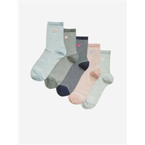 Sada piatich párov dámskych pruhovaných ponožiek v šedej, čiernej a ružovej farbe Marks & Spencer