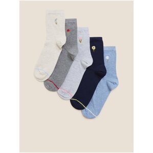 Sada piatich párov dámskych ponožiek v modrej, čiernej a šedej farbe Marks & Spencer