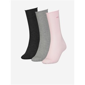 Sada troch párov dámskych ponožiek v ružovej, šedej a čiernej farbe Calvin Klein Underwear