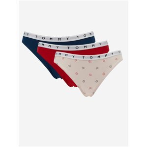 Sada troch dámskych nohavičiek v tmavomodrej, červenej a krémovej farbe Tommy Hilfiger Underwear