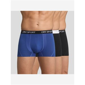 Sada troch pánskych boxeriek v modrej a čiernej farbe Dim SPORT COTTON STRETCH BOXER