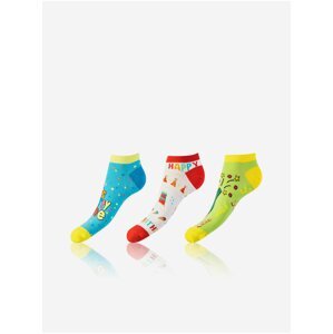 Sada troch unisex vzorovaných ponožiek v modrej, červenej a zelenej farbe Bellinda CRAZY IN-SHOE SOCKS 3x